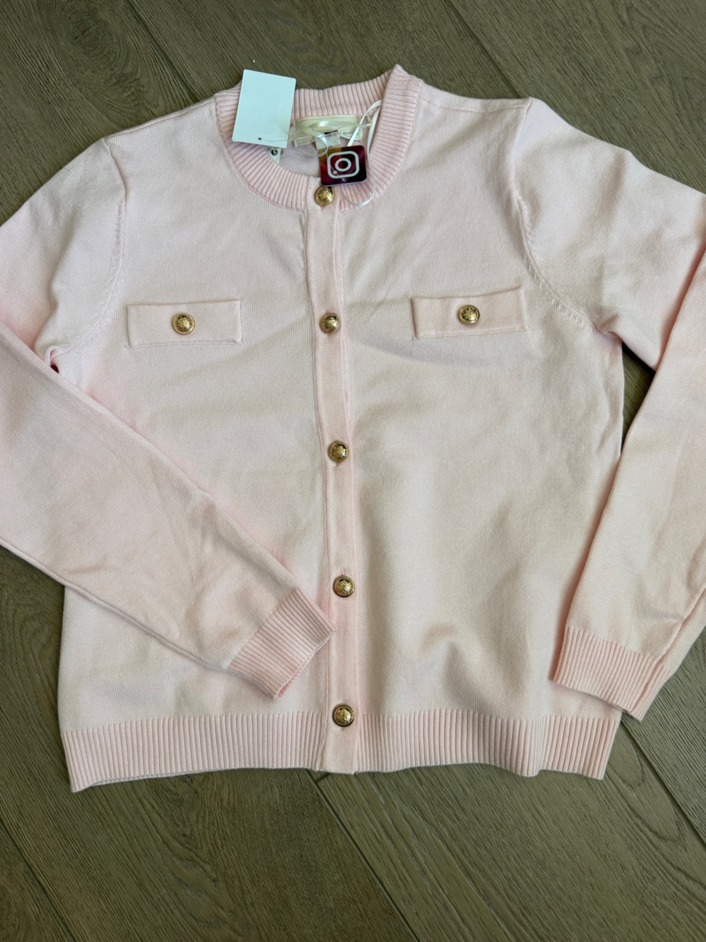 Nordstrom Light Pink Knit Cardigan with Gold Buttons